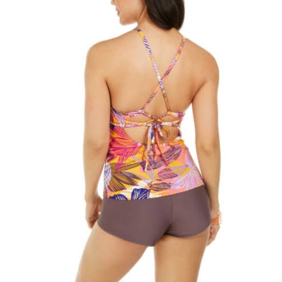 Hula Honey Turmeric Palm Play Patterned Tankini - M - Picture 5 of 6